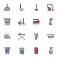 House cleaning equipment filled outline icons set