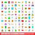 100 house cleaning icons set, cartoon style Royalty Free Stock Photo