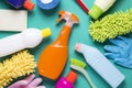 House cleaning product on colorful background Royalty Free Stock Photo