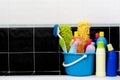 House cleaning product in the restroom Royalty Free Stock Photo