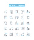 House cleaning vector line icons set. Mop, Vacuum, Dust, Wipe, Sweep, Scrub, Disinfect illustration outline concept