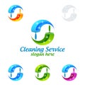 House Cleaning Vector Logo Design, Eco Friendly with shiny glass brush and spray Concept isolated on white Background Royalty Free Stock Photo