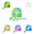 House Cleaning Vector Logo Design, Eco Friendly with shiny spray Concept isolated on white Background Royalty Free Stock Photo