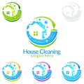 House Cleaning Vector Logo Design, Eco Friendly with shiny spray Concept isolated on white Background Royalty Free Stock Photo