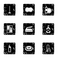 House cleaning on weekends icons set, grunge style