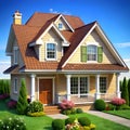 house with color background, A gray ranch style model house Royalty Free Stock Photo