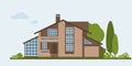 Private house design with trees. Vector illustration. Houses exterior front view with roof, windows