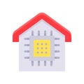 House with computer chip , Future technology flat design icon Royalty Free Stock Photo