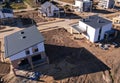 House construction, aerial view. Home construction of ceramsite blocks. Royalty Free Stock Photo
