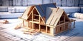 House construction on blueprints - building project Royalty Free Stock Photo