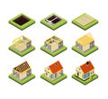 House construction. Building constructing phases. Rural home creation stage. Isometric vector icons Royalty Free Stock Photo