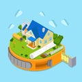 House construction flat vector isometric: project, tape-line