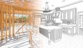 House Construction Framing Gradating Into Kitchen Design Drawing