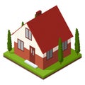 House construction Isometric stage. Visualization of modern building process. Landscape design phase