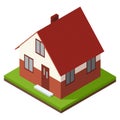 House construction Isometric stage. Visualization of modern building process. Landscape design phase