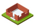 House construction Isometric stage. Visualization of modern building process. Construction of walls phase