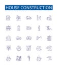 House construction line icons signs set. Design collection of Building, Construction, Housebuilding, Erection, Raising