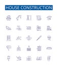 House construction line icons signs set. Design collection of Building, Construction, Housebuilding, Erection, Raising