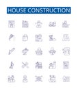 House construction line icons signs set. Design collection of Building, Construction, Housebuilding, Erection, Raising