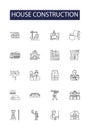 House construction line vector icons and signs. Constructing, Erecting, Frame, Framing, Masonry, Foundations, Walls Royalty Free Stock Photo