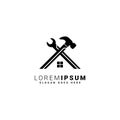 House Construction and Maintenance Logo with Repairing Tools Royalty Free Stock Photo
