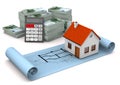 House Construction Plan Euro Notes Calculator Royalty Free Stock Photo