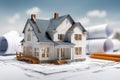 House Construction Project on Architectural Plans Royalty Free Stock Photo