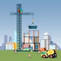 House construction. Urban landscape with buildings construction city vector background