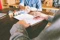 House Contract, Man signs a contract to purchase a home with a r Royalty Free Stock Photo