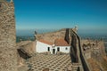 House and courtyard encircled by stone wall at the Marvao Castle Royalty Free Stock Photo