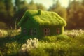 House covered green moss. Generate Ai