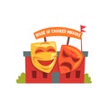 House of crooked mirrors. Colorful amusement park icon. Entertainment element for family fun. Flat vector design for