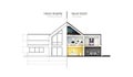 House in cross-section. Drawing inside interior. Modern house, villa, cottage, townhouse with shadows. Architectural Royalty Free Stock Photo