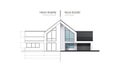 House in cross-section. Drawing inside interior. Modern house, villa, cottage, townhouse with shadows. Architectural Royalty Free Stock Photo