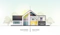 House in cross-section. Modern house, villa, cottage, townhouse with shadows. Architectural visualization of a three Royalty Free Stock Photo