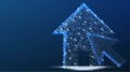House and cursor. Home sign. Abstract low poly, Triangle, dot, line, polygon. Shine blue background, Vector illustration Royalty Free Stock Photo