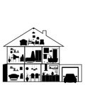 House in cut. Detailed modern house interior. Rooms with furniture. Flat style vector illustration. Royalty Free Stock Photo