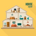 House in cut. Detailed modern house interior. Royalty Free Stock Photo