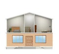 House cut with interiors and part facade. Vector Royalty Free Stock Photo