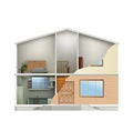 House cut with interiors and part facade. Vector Royalty Free Stock Photo
