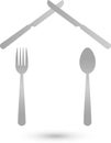 House made of cutlery, restaurant and snack Logo, Icon, Button