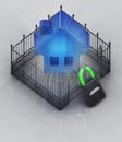 House 3D icon in padlock locked fence concept Royalty Free Stock Photo