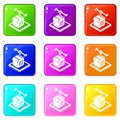 House d printing icons set 9 color collection Royalty Free Stock Photo