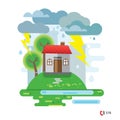 House damaged by a fallen tree, vector illustration, no transparencies Royalty Free Stock Photo
