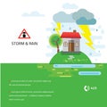 House damaged by a fallen tree, vector illustration, no transparencies Royalty Free Stock Photo