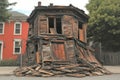 The house, damaged by fire, has burnt wood and melted siding Royalty Free Stock Photo