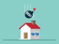 House with debt bomb, home loan concept