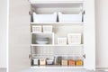 House decor ideas. Storage in the kitchen. Home organization. Royalty Free Stock Photo