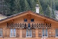 House decorated with cowbells in the Lauterbrunnen Valley, Switzerland, high up above the village of Wengen in the Swiss Alps. Royalty Free Stock Photo