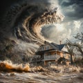 House Destroyed by a Massive Wave Royalty Free Stock Photo